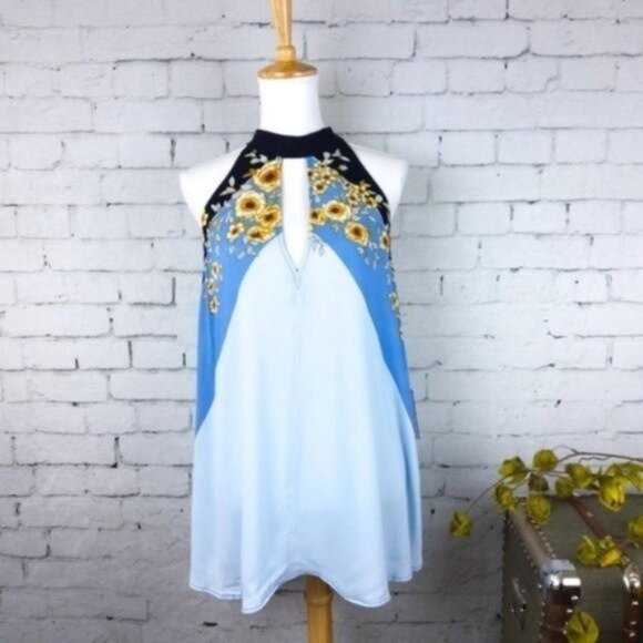 Free People Beat of My Heart Keyhole Tunic Blue Size Small - Picture 1 of 5